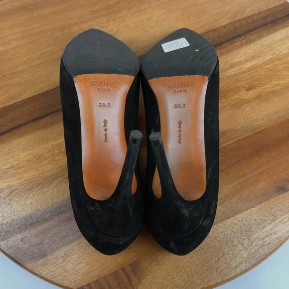 Womens Celine‎ Paris Black Suede Dress Pumps Shoes Heels Size 36.5 US 6.5 M GUC